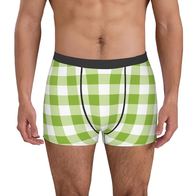 Fotbe White Green Plaid Calzoncillos Tipo Boxer con Bolsa de Soporte Total para Hombre, X-Temp Fresco, Transpirable y de Secado Rápido-Medium
