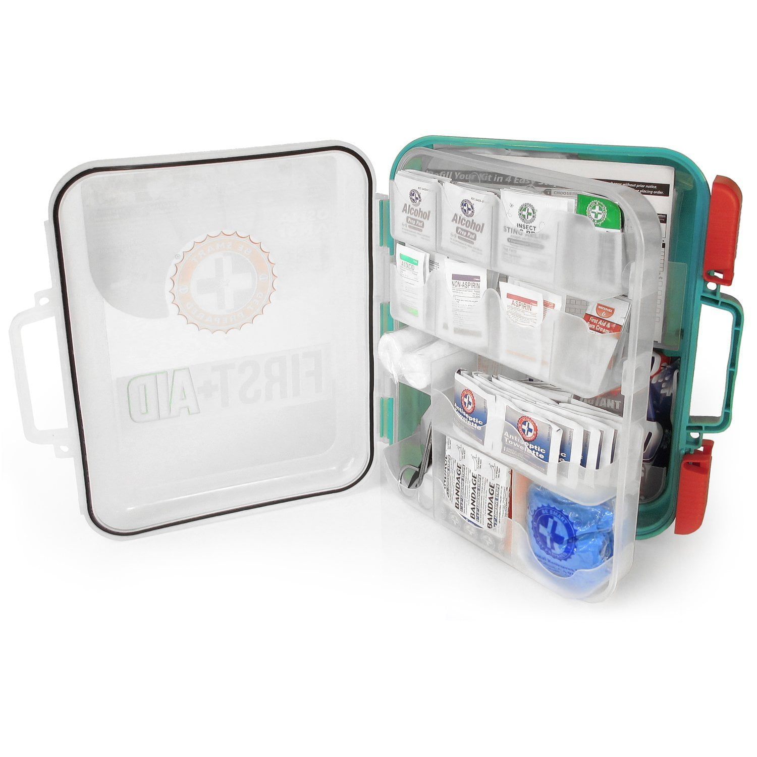 Be Smart Get Prepared 351 Piece First Aid Kit, Exceeds OSHA ANSI 2015 Standards for 100 People - Workplace, Home, Car, School, Emergency, Survival, Camping, Hunting, and Sports