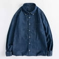 thumbnail image 4 of Work Shirts for Men Men's Solid Organic Denim Long Sleeve Single Button Shirt Tops Mens Shirt Dark Blue XXXL, 4 of 4