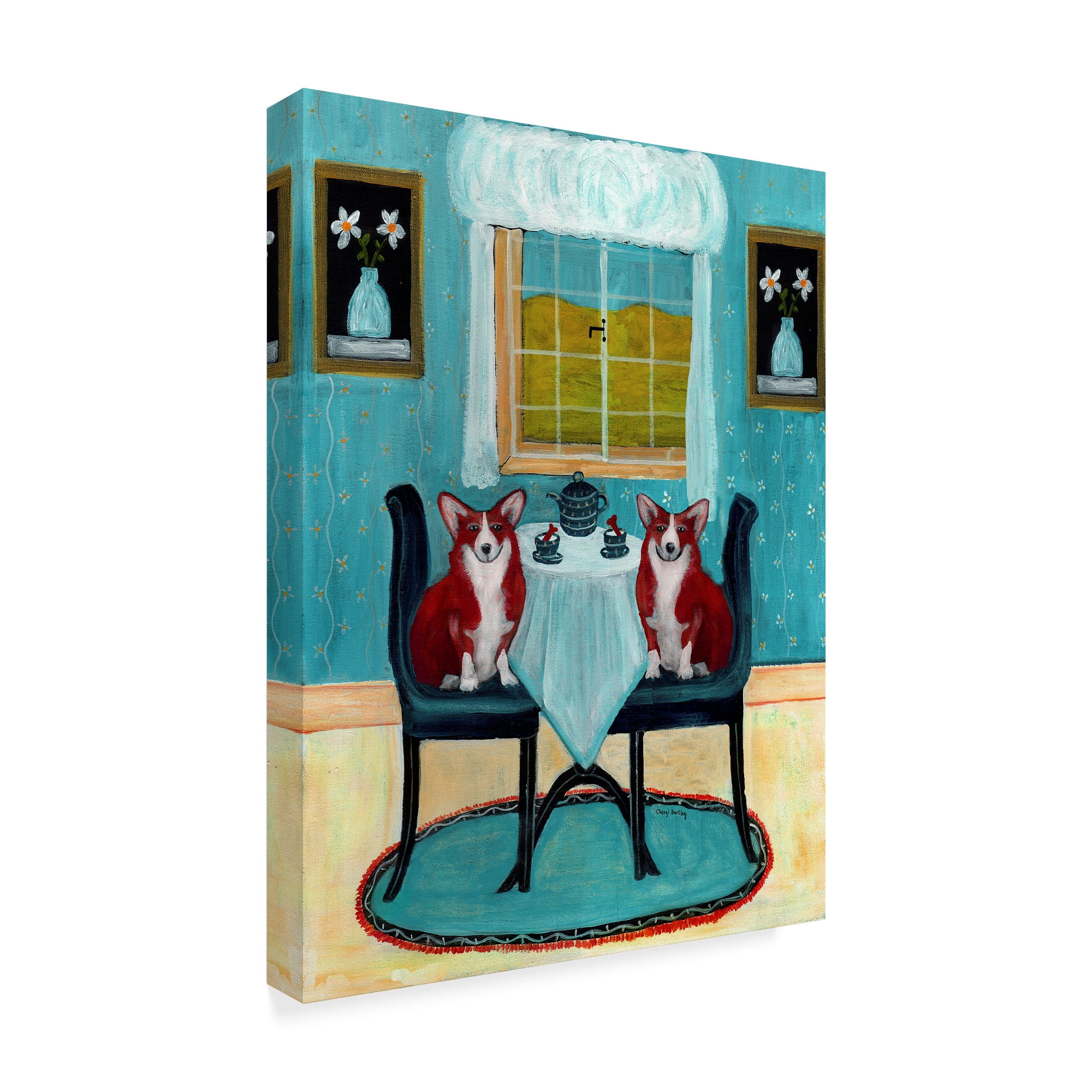 Trademark Fine Art 'Doggie Tea Time' Canvas Art by Cheryl Bartley