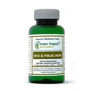 (Pack-1) Green Organic Supplements Vitamin B12 & Folic Acid, 1000mcg, 90 VCaps, Hand Made, Vegan, Non-GMO, Supports Functioning of The Nervous System, and The Integrity of Skin, Hair & Liver
