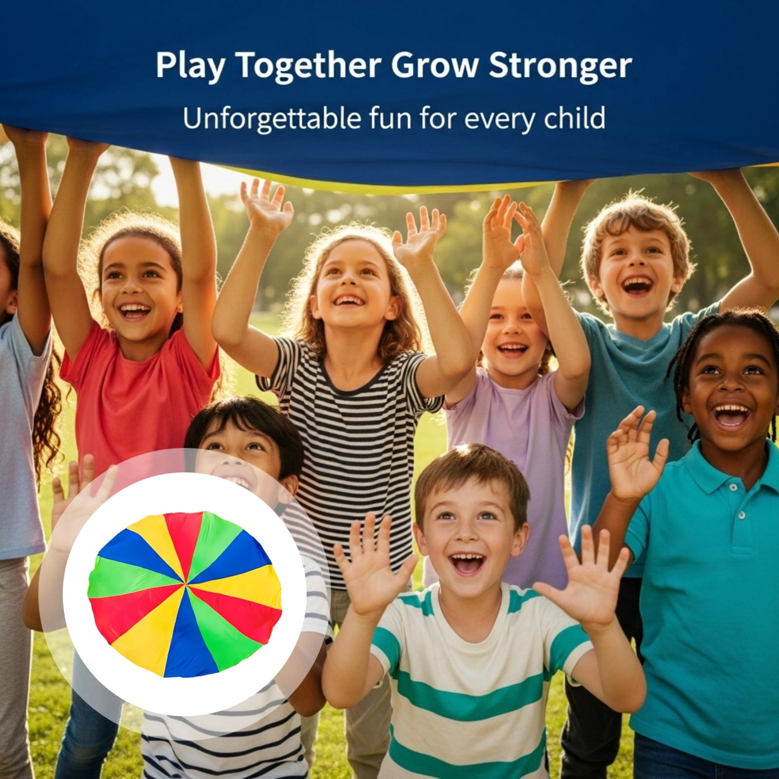 Rainbow Play Parachute, 9.8 ft Durable Polyester Group Activity for Cooperative Games, No Center Hole Safe Design