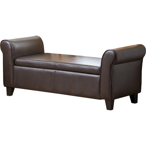 Abbyson Living Camden Faux Leather Storage Ottoman Bench, Dark Brown