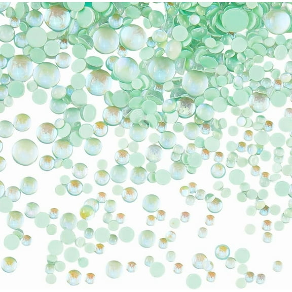 1 Box 1500Pcs Green Flatback Rhinestones Flat Back Pearl Gems Bulk Small Cabochon Translucent Glass Half Round Fingernail Charms for Women Diy Nail Arts Shoes Clothing Supplies Decor