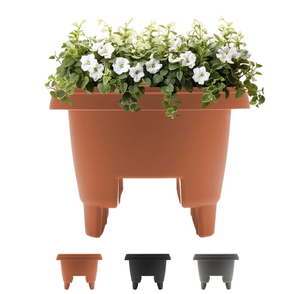 Bloem 12" Plastic Deck Rail Round Planter, 9" H, 12" L, 12" W, Fits Rail Sizes between 3.25" - 3.75" Wide, Terra Cotta