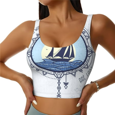 Jgfou Not All Who Wander Are Lost2 Print Womens Sports Bra - Padded Workout Sports Bras Crop Tank Top