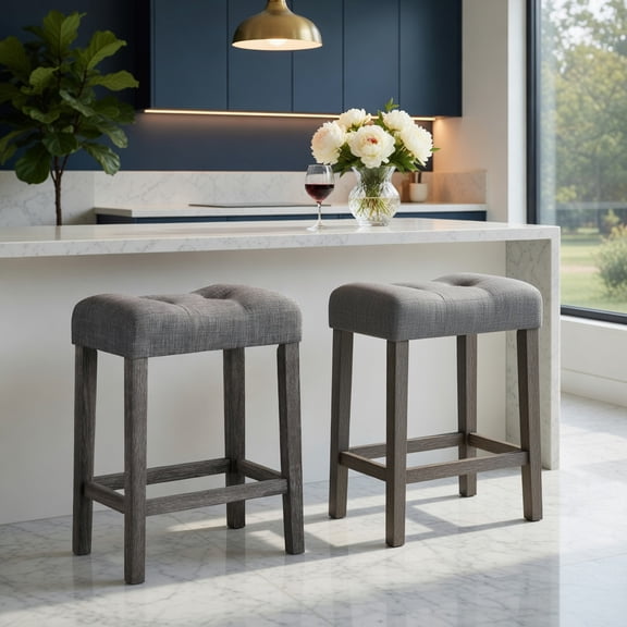 Topcobe 24 Inch Set of 2 Saddle Bar Stools with Padded Seat, Modern Furniture for Indoor-Gray