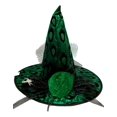 thumbnail image 1 of Emerald Green Satin Peacock Halloween Witch Hat Mesh and Spider Pin, 1 of 1