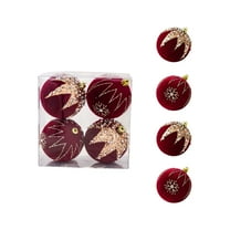 Beautynvta 4 Pcs Christmas Ball Ornaments, 3.15'' Red Glitter Velvet Flocked Christmas Ornaments Tree Hanging Pendants, Xmas Hanging Balls Kit for Holiday Wedding Party Decor