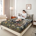 thumbnail image 4 of Feelyou Jungle Bear Animal Queen Sheet Sets, Groovy Flower Floral Bed Set, 4 Pieces, 4 of 7