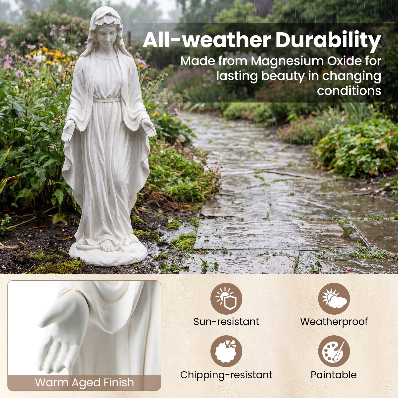 Costway 29.5" Virgin Mary Statue Tall Outdoor Religious Sculpture with Aged Finish for Yard