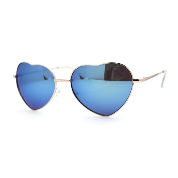 Iconic Color Mirror Heart Shape Metal Rim Peacenik Love Sunglasses Gold Light Blue Mirror
