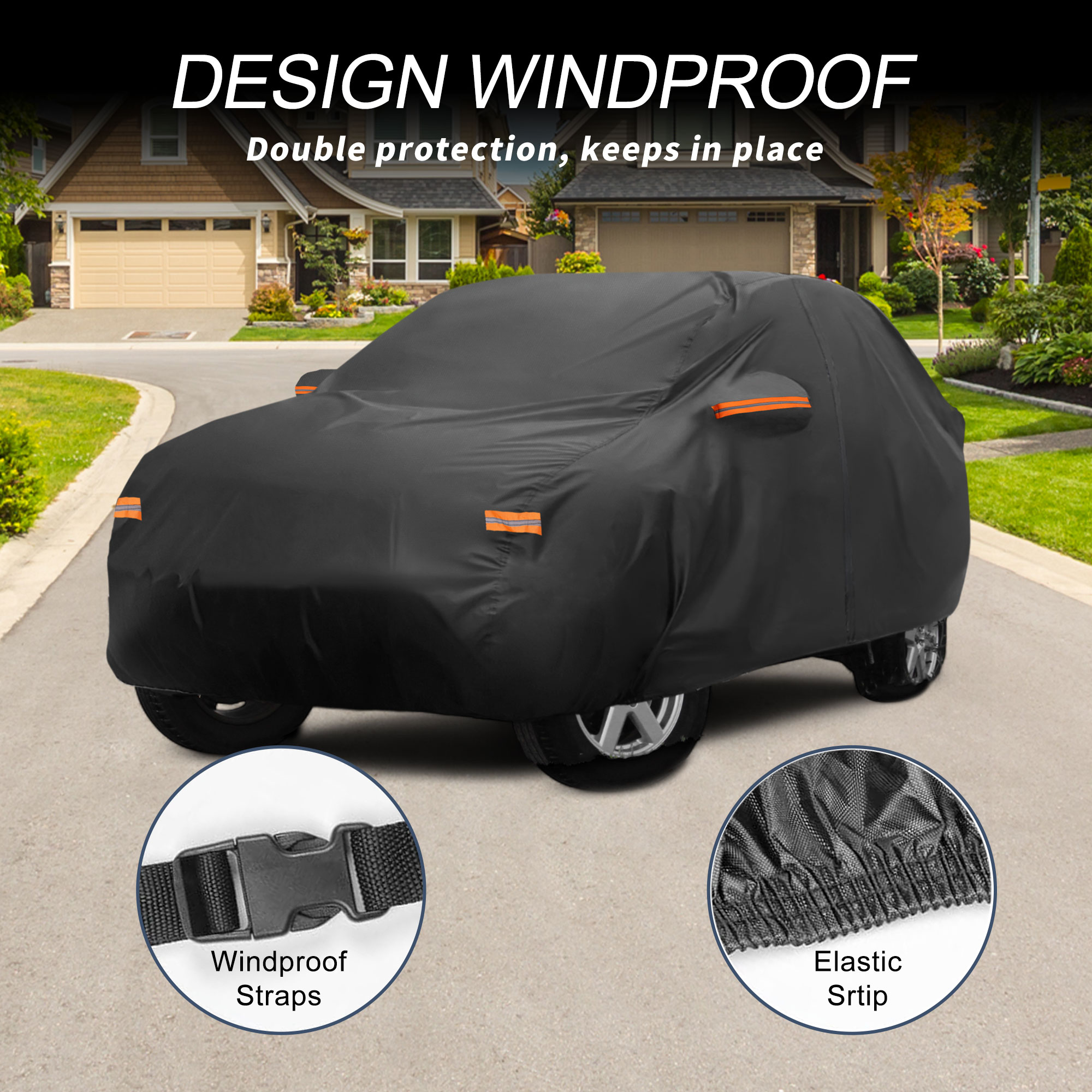 Unique Bargains Aluminum Film Outdoor Full Car Cover with Driver Door Zipper Black for Volvo XC90 196.85"x79.13"x59.06"