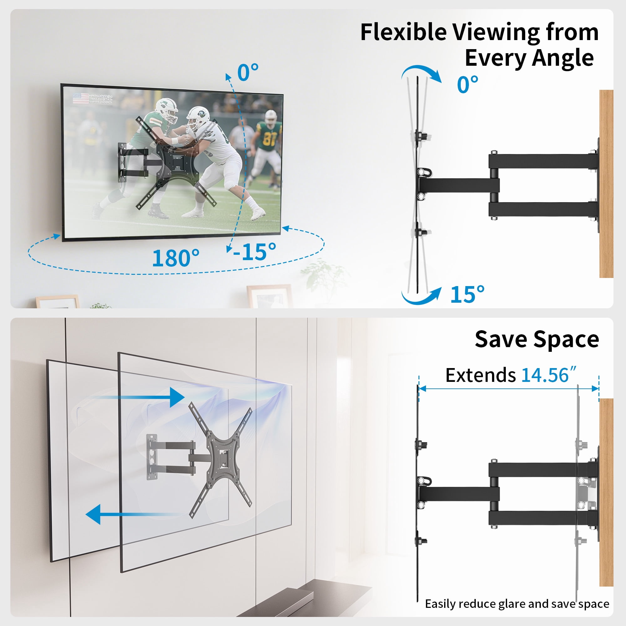 Scootworks Full Motion TV Wall Mount for 23-55 inch TVs Swivel Tilt Extend Retract, Holds up to 48 lbs, Max VESA 400x400mm
