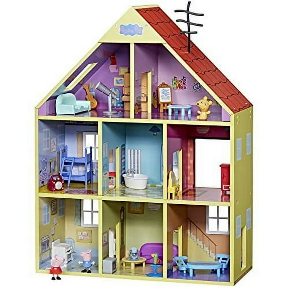 Peppa Pig Wooden Deluxe Playhouse Toy Set  8 Rooms, 2 Figures & 29 Accessories