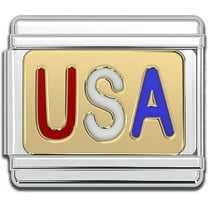 Italian Bracelet Charms, 9mm Stainless Steel Flag Charm Link (USA Letters Flag)