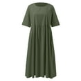 thumbnail image 4 of HXWCHs Robe Droite pour Femme en Mélange de Lin, Robe Décontractée à Manches Courtes avec Poches Latérales GN2 TTTTG, 4 of 5