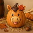 thumbnail image 2 of Horse Pumpkin Figurine, Cute Resin Horse Statue with Pumpkin Design, Halloween Thanksgiving Fall Decorations, Rustic Farmhouse Table Centerpiece, Autumn Home Shelf Desktop Decor, 2 of 7