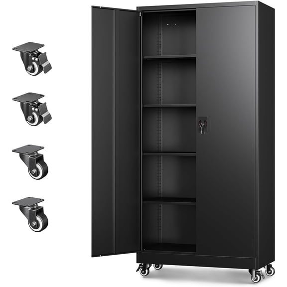 Letaya Metal Garage Storage Cabinets with Lock Door and Adjustable Shelves, Steel Tool Cabinets for Home,Office,Warehouse Organisieren (Black, 75" H)