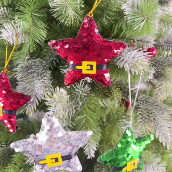 Christmas Star Decoration, Santa Belt Ornament, Festive Hanging Christmas Tree topper Star and Santa Belt Decor for Indoor Outdoor Holiday Decorating
