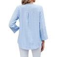 thumbnail image 3 of BadPiggies Women's Blouses V Neck Rolled Up 3/4 Length Sleeve Tops Casual Jacquard Fall Shirts (L, Blue), 3 of 8