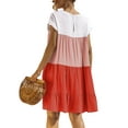 thumbnail image 4 of KOMOO Women Loose Swing Dress Summer Color Block Ruffle Dress Short Sleeve Round Neck One Piece Plus Size, 4 of 8