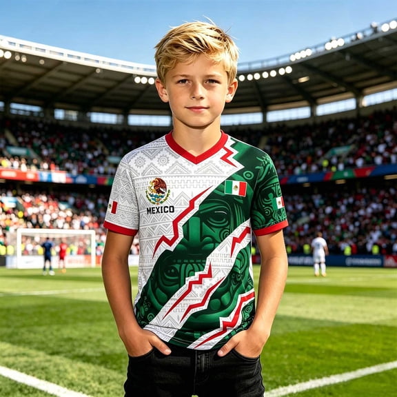 Kids Soccer Shirt Mexico Raglan Tops Short Sleeve Boys T Shirts Casual Tee Summer Fashion Pullover Shirts Solid Color Street Sports Fan Casual Tops Tee 2-14 Years