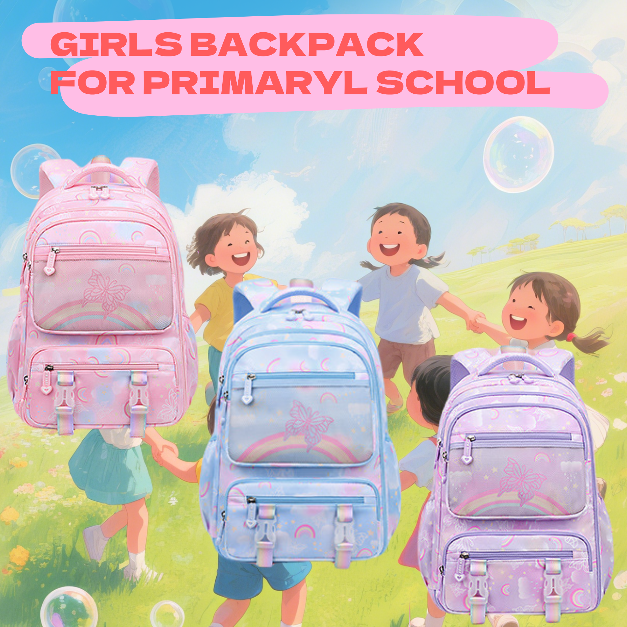 Girls Backpack, Kids Backpack for Girls with Multiple Pockets, Lightweight School Bookpack, Watrer Resistant, Bookbag for Elementary Primary School, Blue