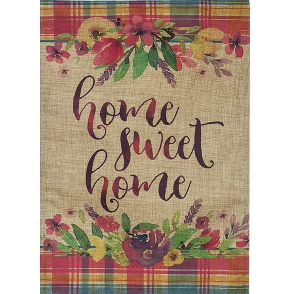 Evergreen Linen House Flag - Home Sweet Home Plaid