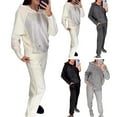 thumbnail image 6 of Ettsollp 2 Pcs/Set Women Hoodie Pants Suit Rhinestone Decor Long Sleeves Patchwork Sport Sweatshirt Elastic Waist Trousers Fitness Outfit Fall Spring Tracksuit, 6 of 7