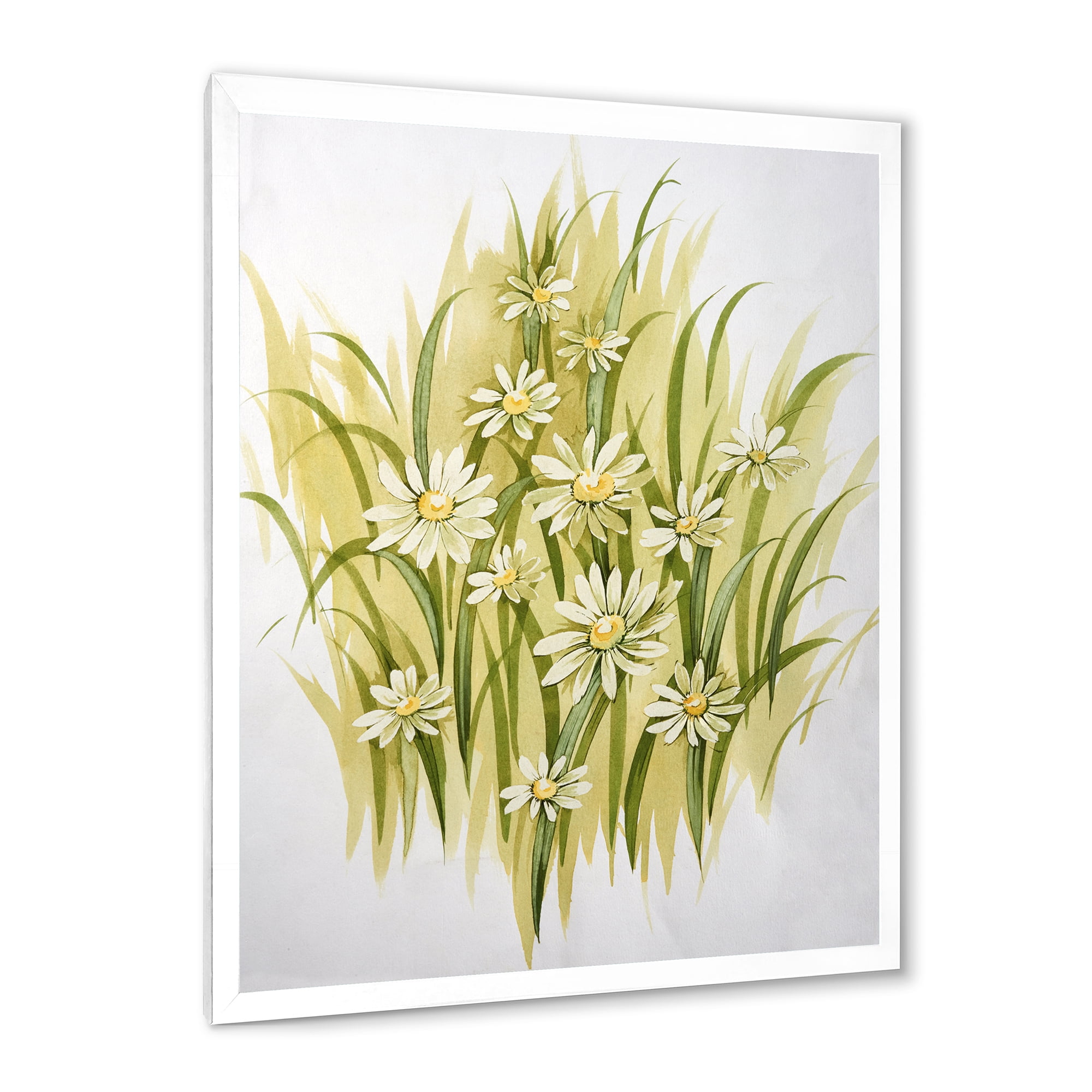 Designart 'Abstract White Meadow Flowers' Traditional Framed Art Print
