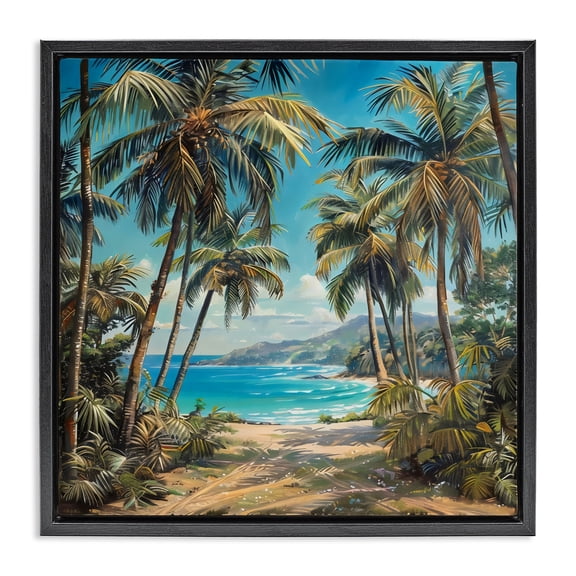 Stupell Industries Coastal Beach Pathway Palm Reflections Black Floating Frame Canvas Art, 18 x 18, by Creative Studio