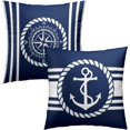 thumbnail image 2 of Navy Blue and White Anchors Pillowcovers Ocean Summer Throw Pillow Covers Coastal Nautical Cushion Case for Sofa Home Decor Bedroom Living Room Outdoor 18 x 18 Inches Set of 2 Beach Theme Pillow Cover, 2 of 6