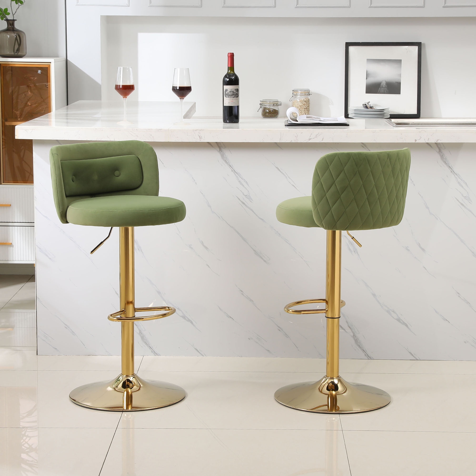Kadyn 2pcs Modern Adjustable Counter Height Barstools with Back& Footrest for Kitchen, Avocado Kadyn 2pcs Modern Adjustable Counter Height Barstools with Back& Footrest for Kitchen, Avocado