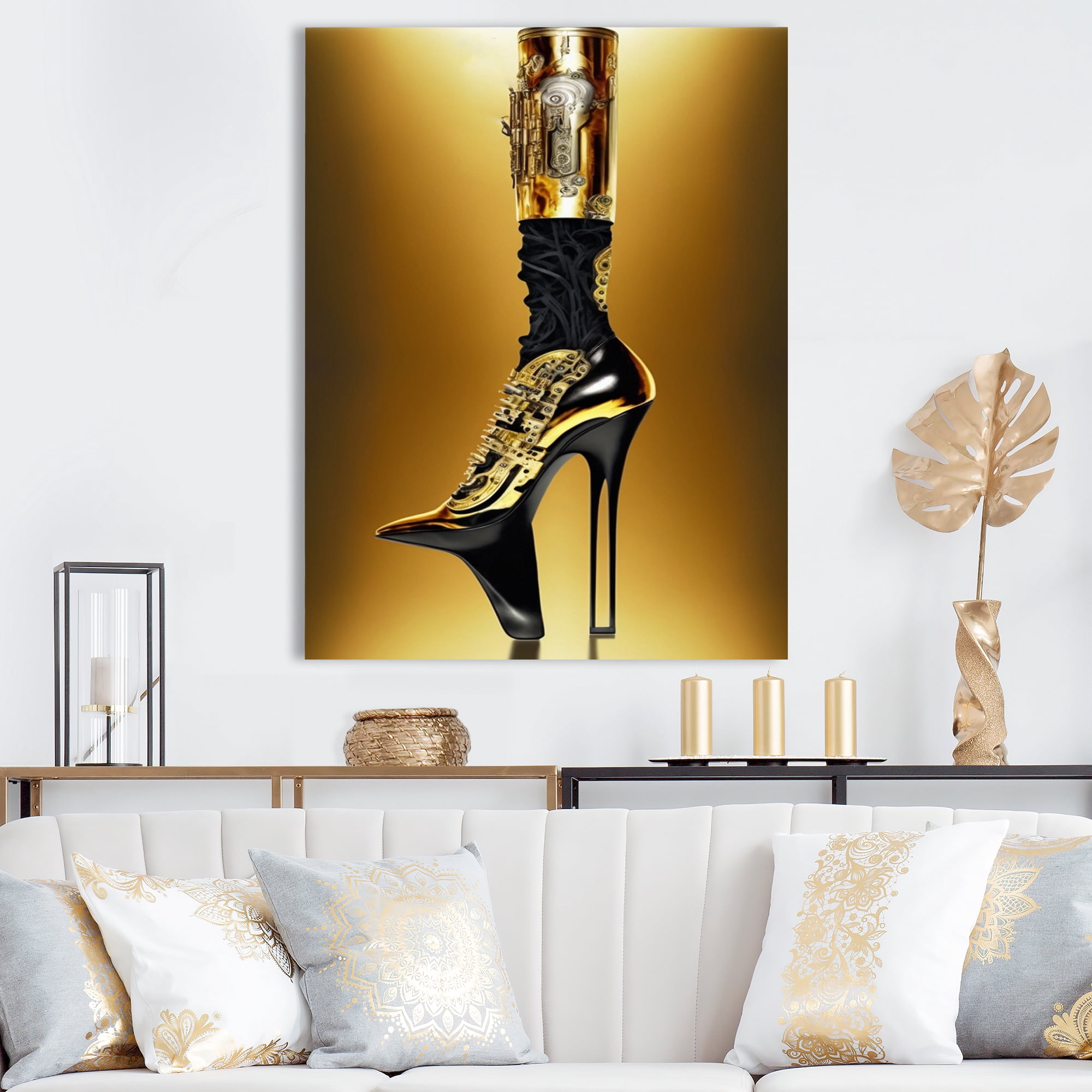 Designart Golden Mechanic High Heel VI Canvas Wall Art