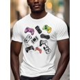 thumbnail image 3 of Remote Control Men's T Shirts Game Console T-Shirt for Men Purple Green Blue Sketch Crew Neck Tees Cotton Tops, White, XL, 3 of 7