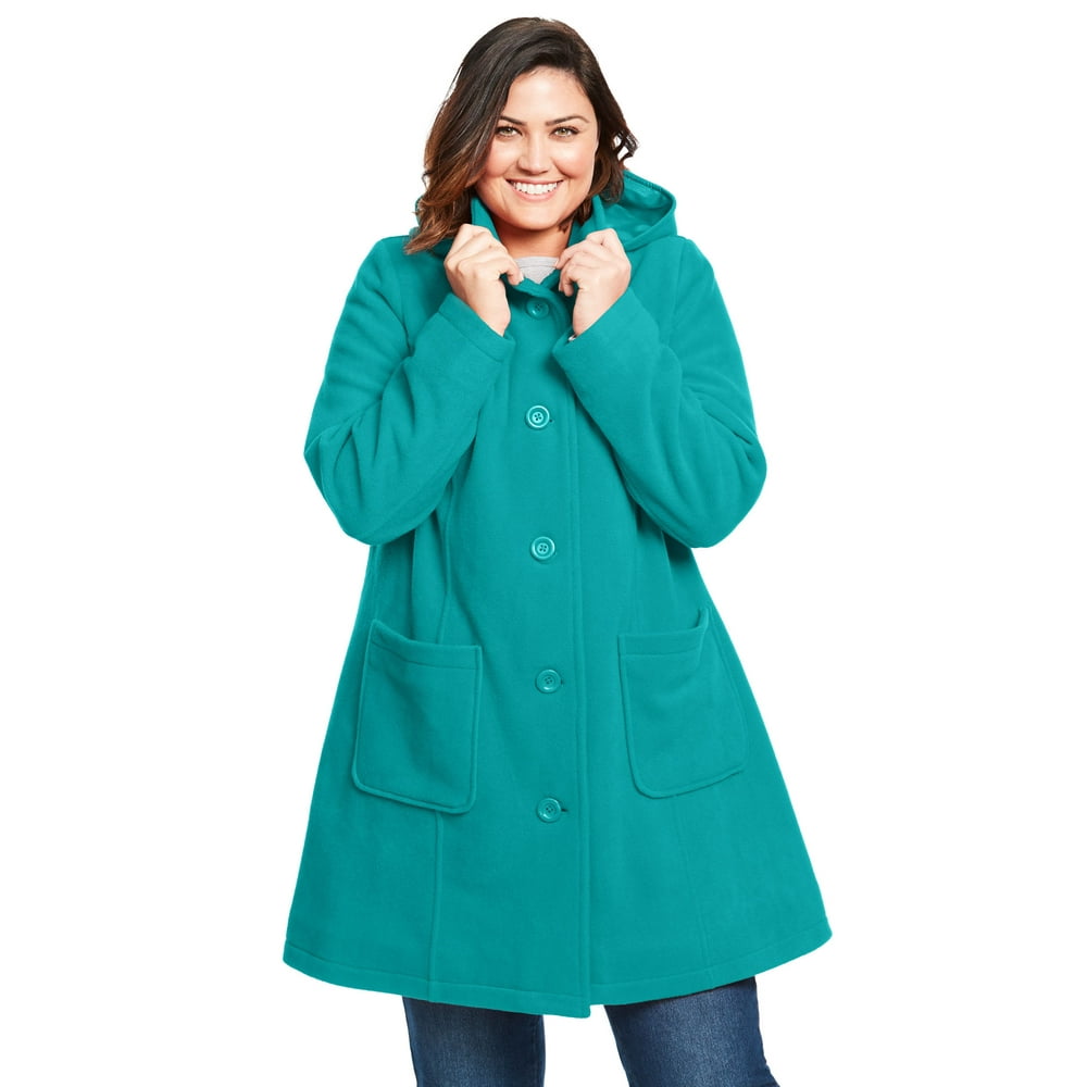 Woman Within - Woman Within Women's Plus Size Hooded A-Line Fleece Coat ...