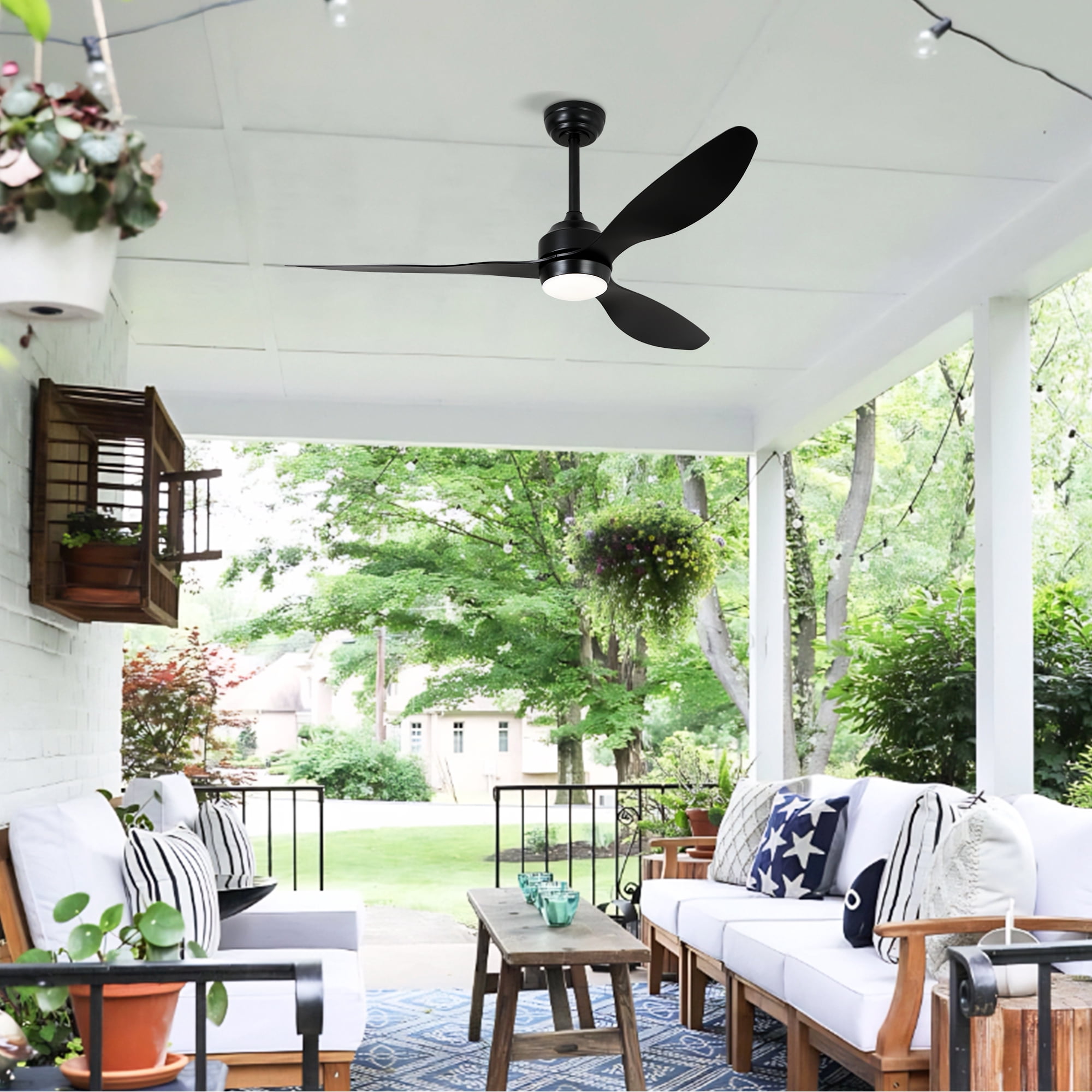 52" Ceiling Fan with Lights Quiet DC Motor 3 ABS Blade Ceiling Fans 6 Speed Levels, Reversible Ceiling Fan, for Patio Living Room, Bedroom, Office, Indoor - Black