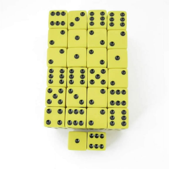 Yellow Opaque Squared Corner Dice Black Pips D6 16mm (5/8in) Pack of 50 Wondertrail
