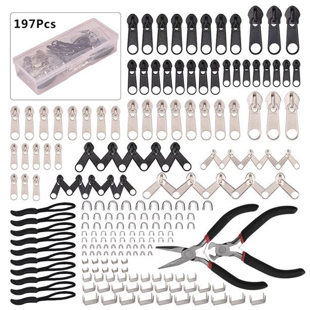 Kits de reparación de cremalleras de 194 piezas Juego de reemplazo de cremalleras