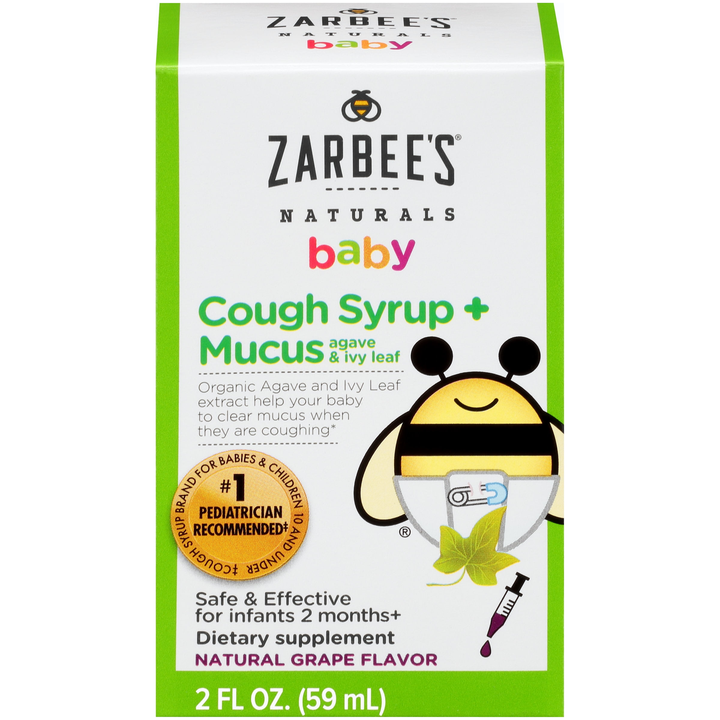 Zarbee's Naturals Baby Cough Syrup + Mucus, Natural Grape, 2 fl oz