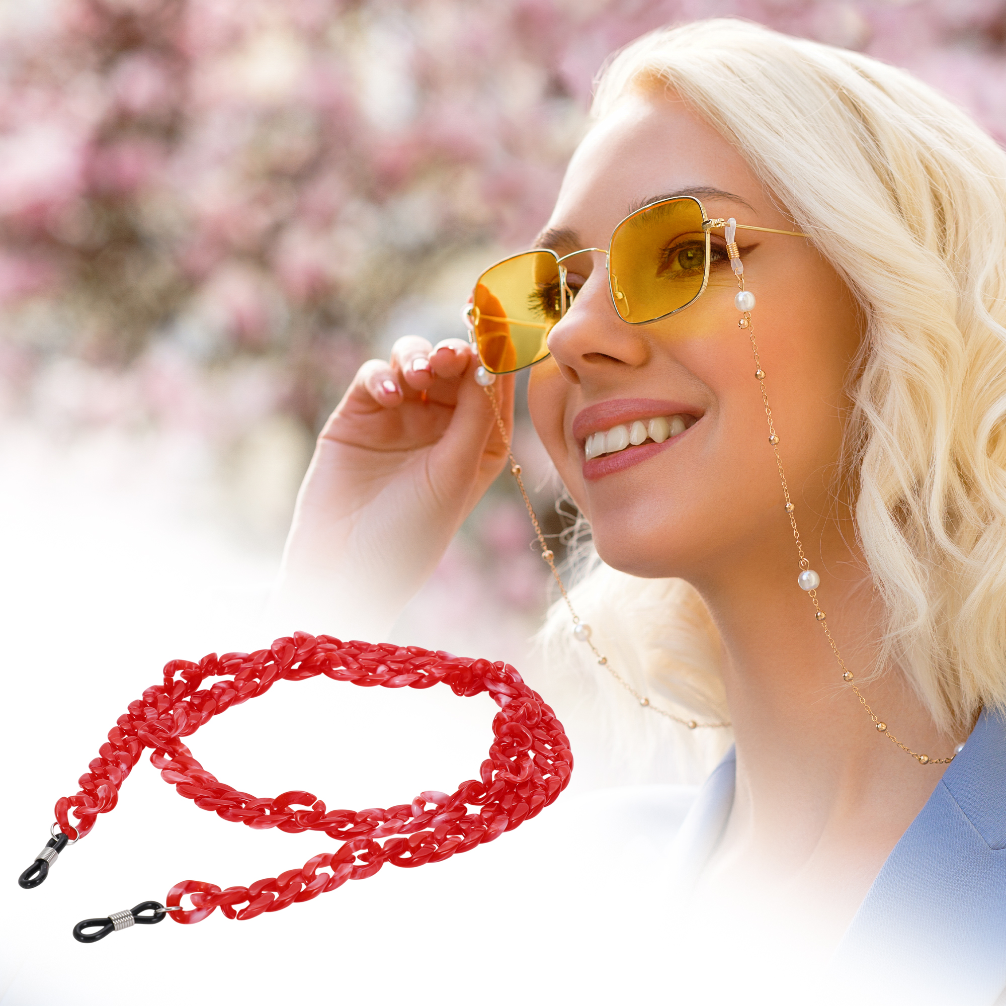 Unique Bargains Dopamine Color Pattern Eyeglass Chain 27.56" 1 Pc Red