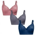thumbnail image 2 of GAI YI Women's Plus Size Full-Coverage Underwire Bra 40D, Back Smoothing 4-Hook Lace Push-Up Bra Set 3 pack rose pink+dark blue+gray purple, 2 of 4