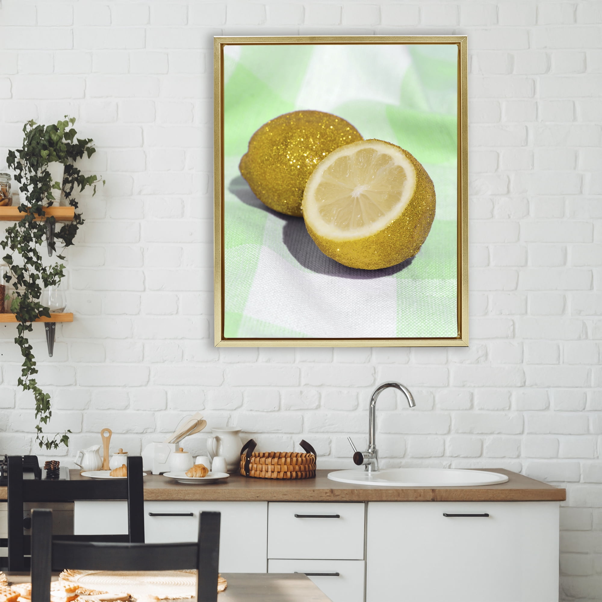 Stupell Industries Glimmer Lemon on Green Gold Framed Floater Canvas Wall Art, design by LISH Creative