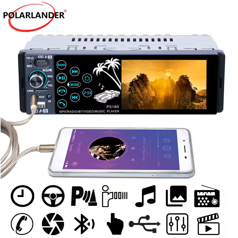 3.8'' IPS Touch Screen MP5 Player Bluetooth Hands-Free Car Stereo Input System ‌3.8 Inch Multimedia Car Audio FM/AUX/USB