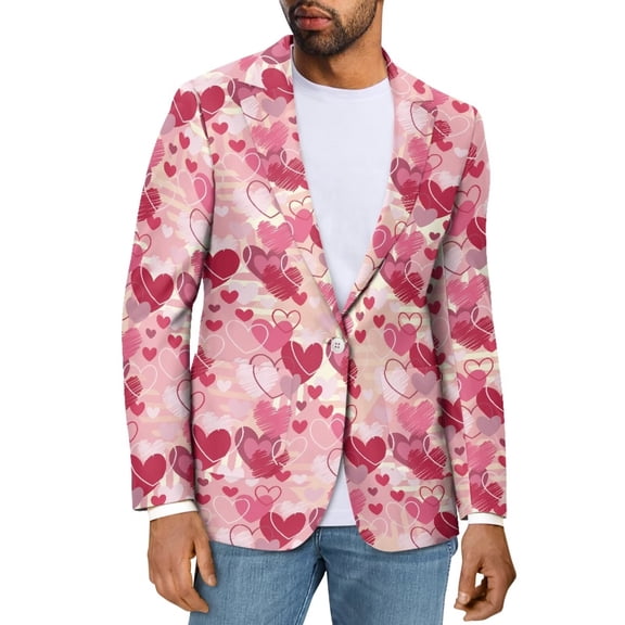 Uorisanigo Mens Casual Sports Jacket Lightweight Sport Coat Jackets Regular Fit Sports Coat Blazer Casual Blazer Jackets Mens Valentines Jacket Suit, Valentines Pink Heart, Size XS