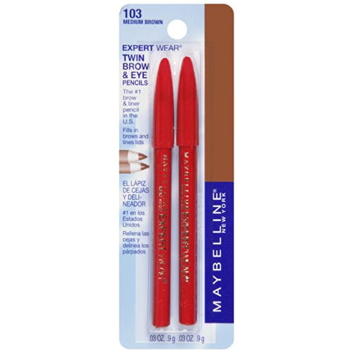 Maybelline Expert Eyes Twin Brow & Eye Pencils, Medium Brown [103], 0.06 oz (Pack of 2)