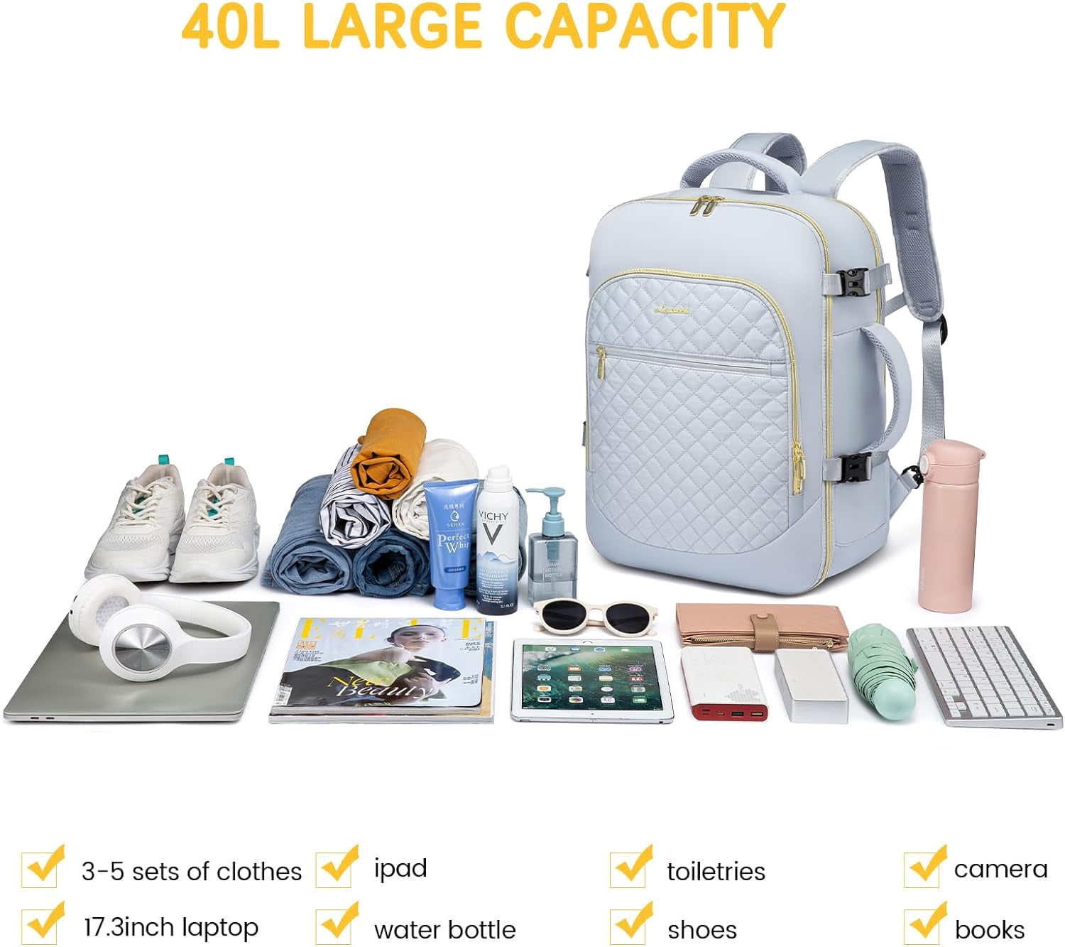 Lovevook Travel Laptop Backpack, Waterproof Carry-on Luggage Backpack Flight Approved Fit 17.3" Laptop,40L Suitcase Daypack Business College Weekend Overnight Bag with 3 Packing Cubes