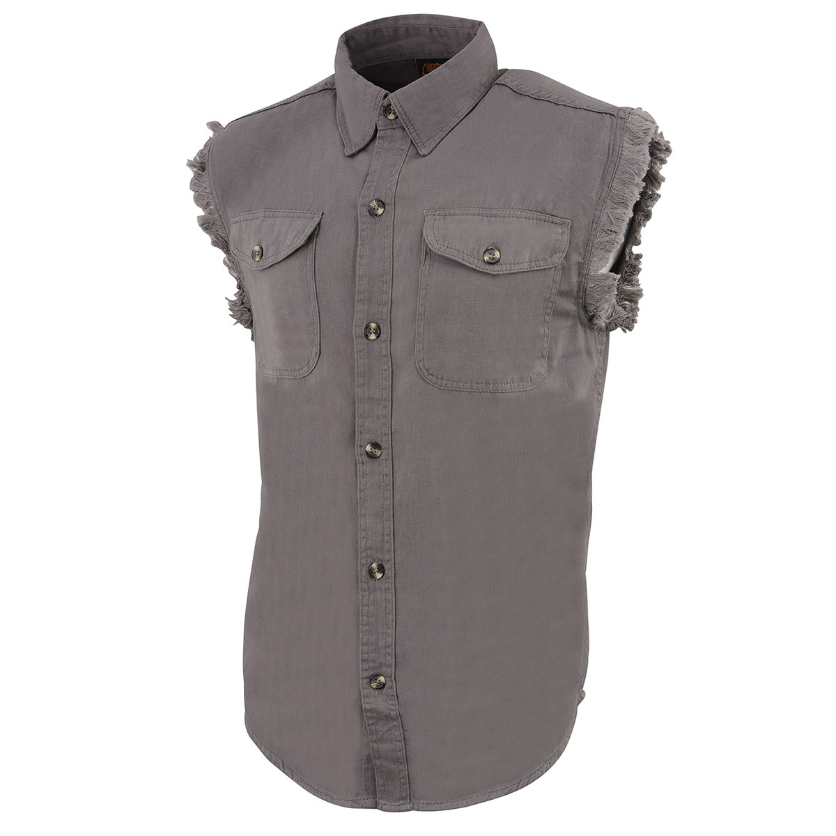 Milwaukee Leather DM4004 Men's Grey Lightweight Denim Shirt with with Frayed Cut Off Sleeveless Look 4X-Large - image 4 of 5