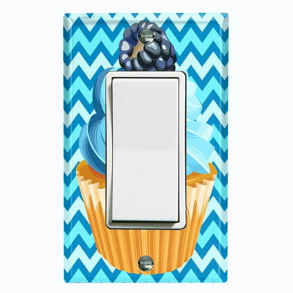 Metal Light Switch Plate Cover Baby Blue Blackberry Cupcake Chevron Wallpaper CAK033